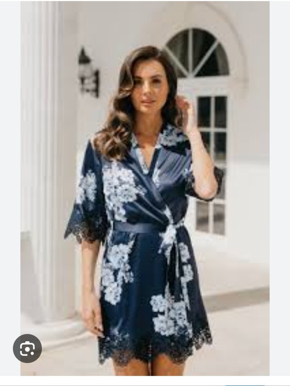 Navy Lerose Floral Wrap Satin Feel Robe Size XS/S